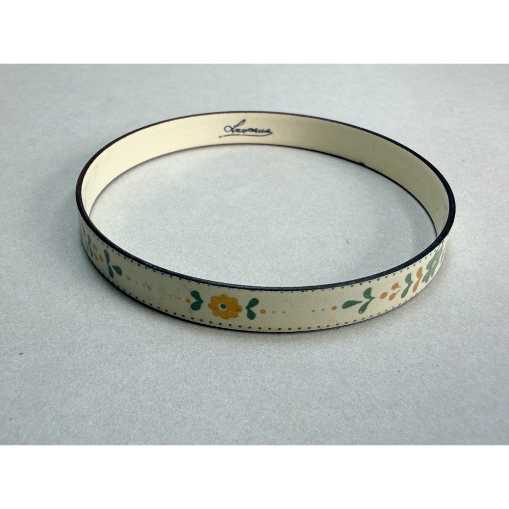 Vintage Laurana Italy Floral Enamel Bangle Bracelet Cream Green Orange Signed